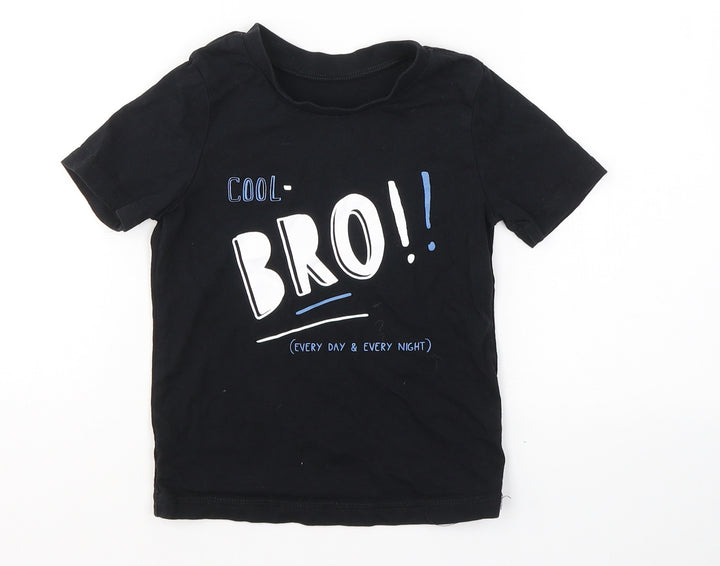 George Boys Black Cotton Basic T-Shirt Size 2-3 Years Round Neck Pullover - Cool Bro