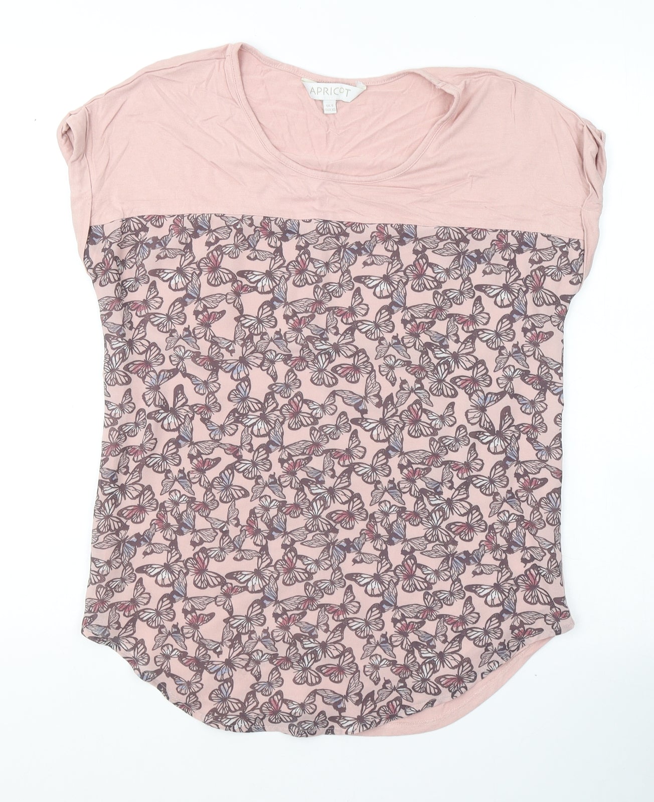Apricot Womens Pink  Viscose Basic T-Shirt Size 8 Round Neck - Butterflies