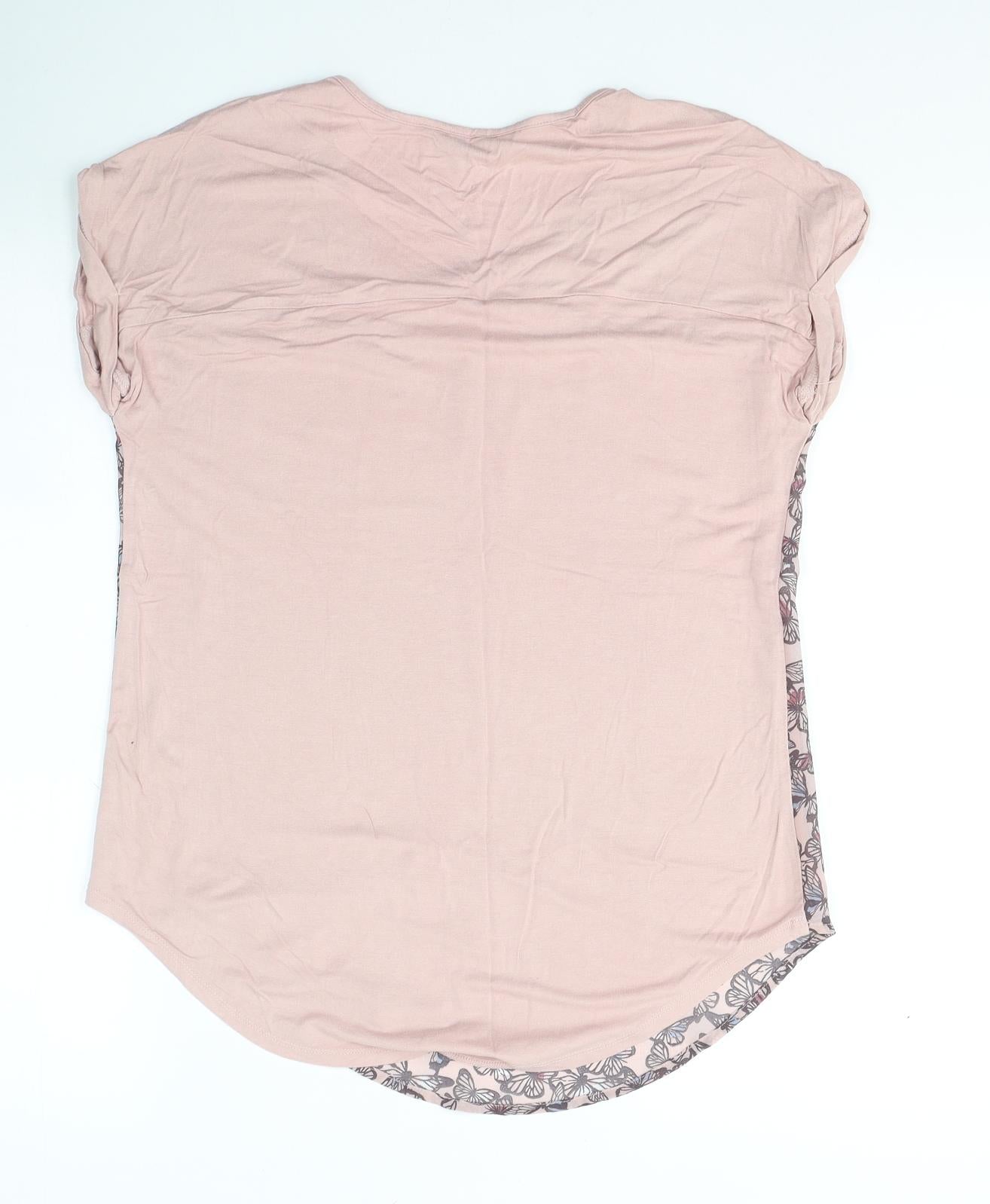 Apricot Womens Pink  Viscose Basic T-Shirt Size 8 Round Neck - Butterflies
