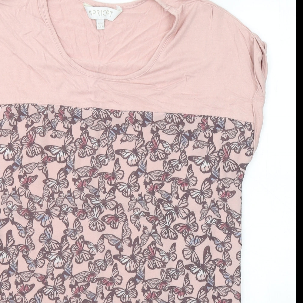 Apricot Womens Pink  Viscose Basic T-Shirt Size 8 Round Neck - Butterflies