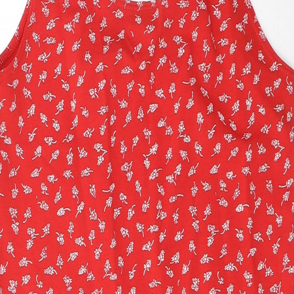 Miss Selfridge Womens Red Floral Cotton Tank Dress  Size 14  Round Neck Pullover