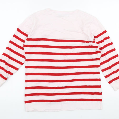 Wildflower Womens Pink Round Neck Striped Viscose Pullover Jumper Size S