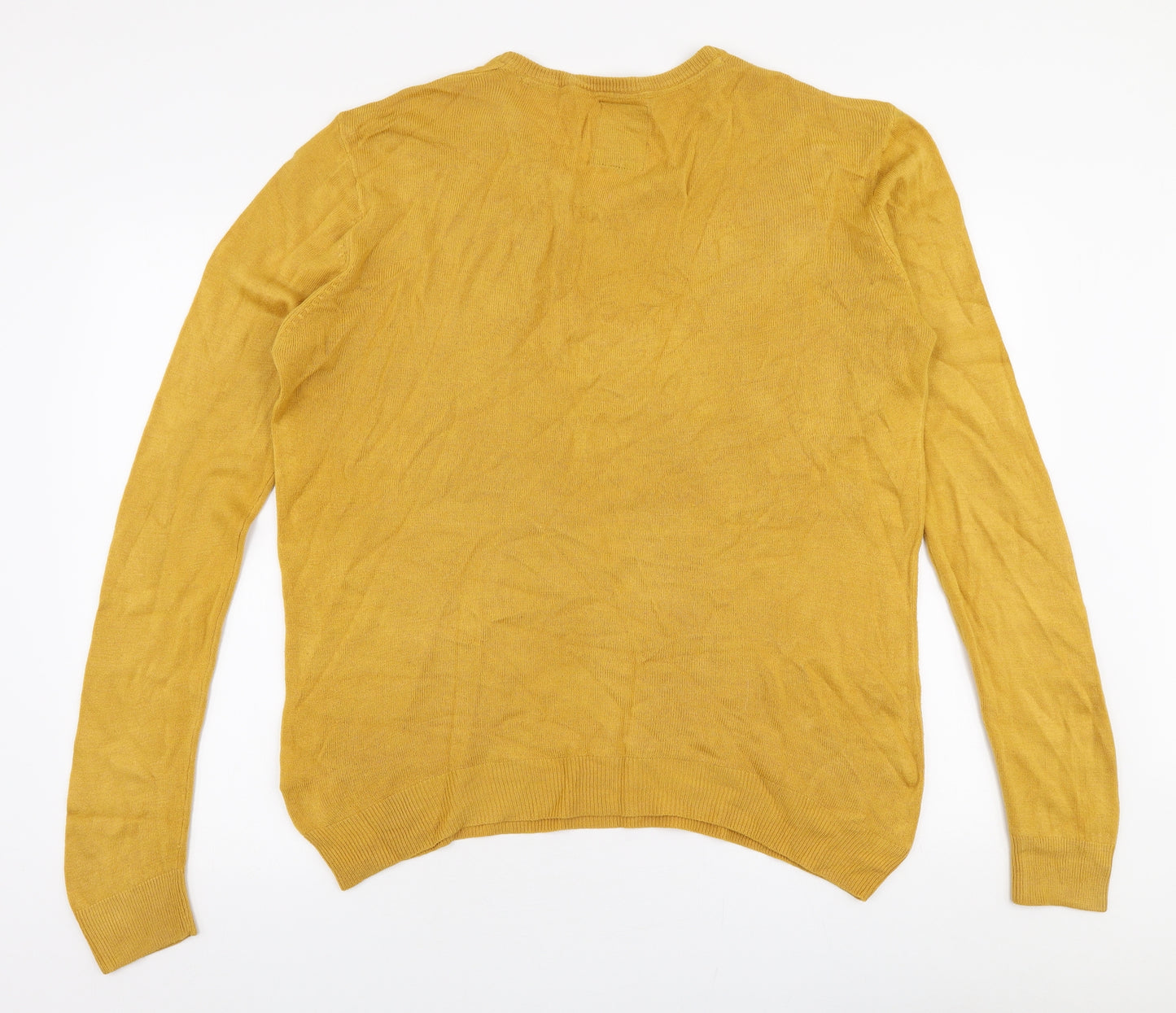 Peacocks Mens Yellow V-Neck  Polyester Pullover Jumper Size L