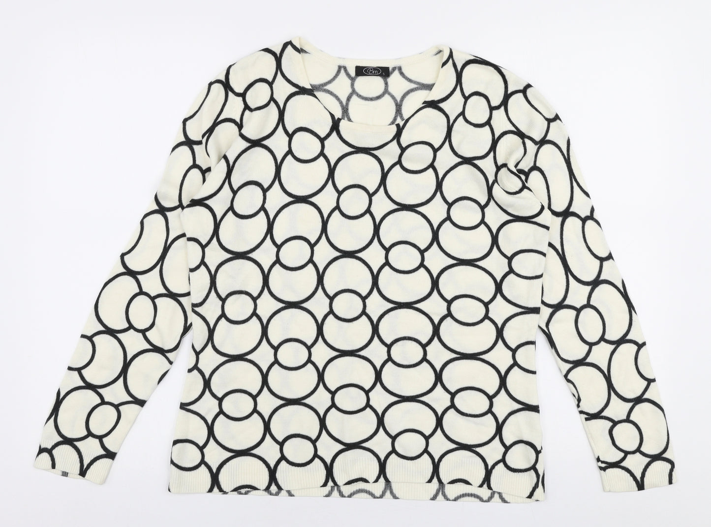 BM Womens Ivory Round Neck  Acrylic Pullover Jumper Size S