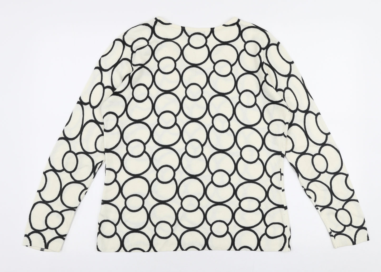 BM Womens Ivory Round Neck  Acrylic Pullover Jumper Size S