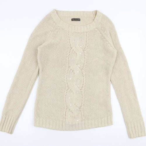 Key Largo Womens Beige Boat Neck  Acrylic Pullover Jumper Size M