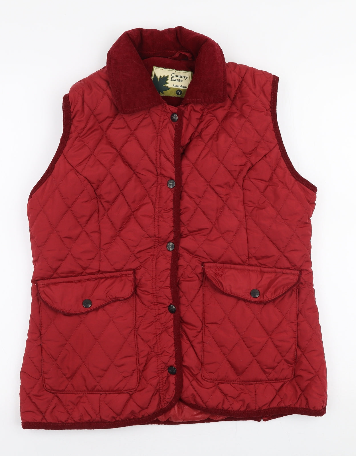 County Estate Womens Red   Gilet Coat Size 16  Snap