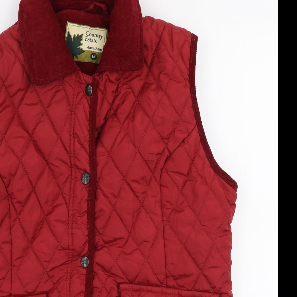 County Estate Womens Red   Gilet Coat Size 16  Snap