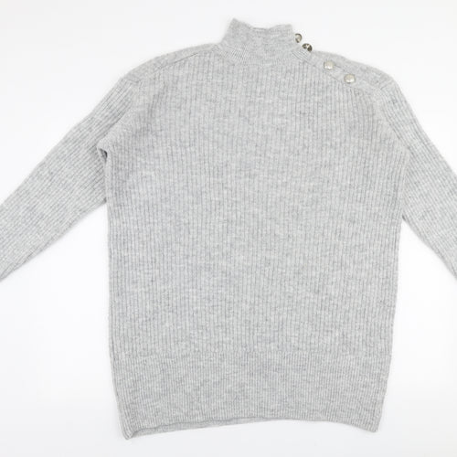 River Iskand Womens Grey High Neck  Acrylic Pullover Jumper Size S