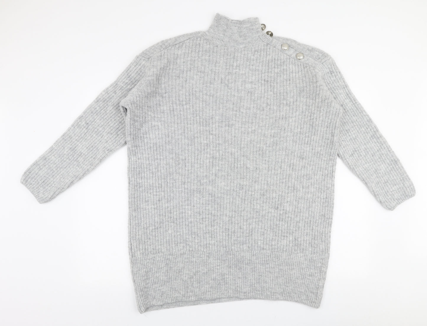 River Iskand Womens Grey High Neck  Acrylic Pullover Jumper Size S
