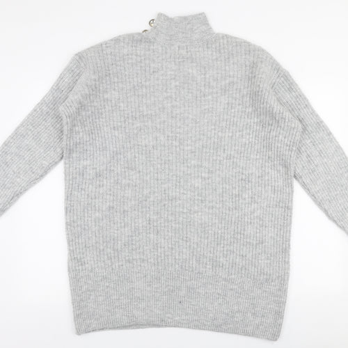 River Iskand Womens Grey High Neck  Acrylic Pullover Jumper Size S