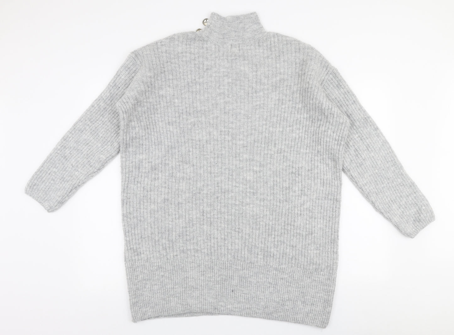 River Iskand Womens Grey High Neck  Acrylic Pullover Jumper Size S