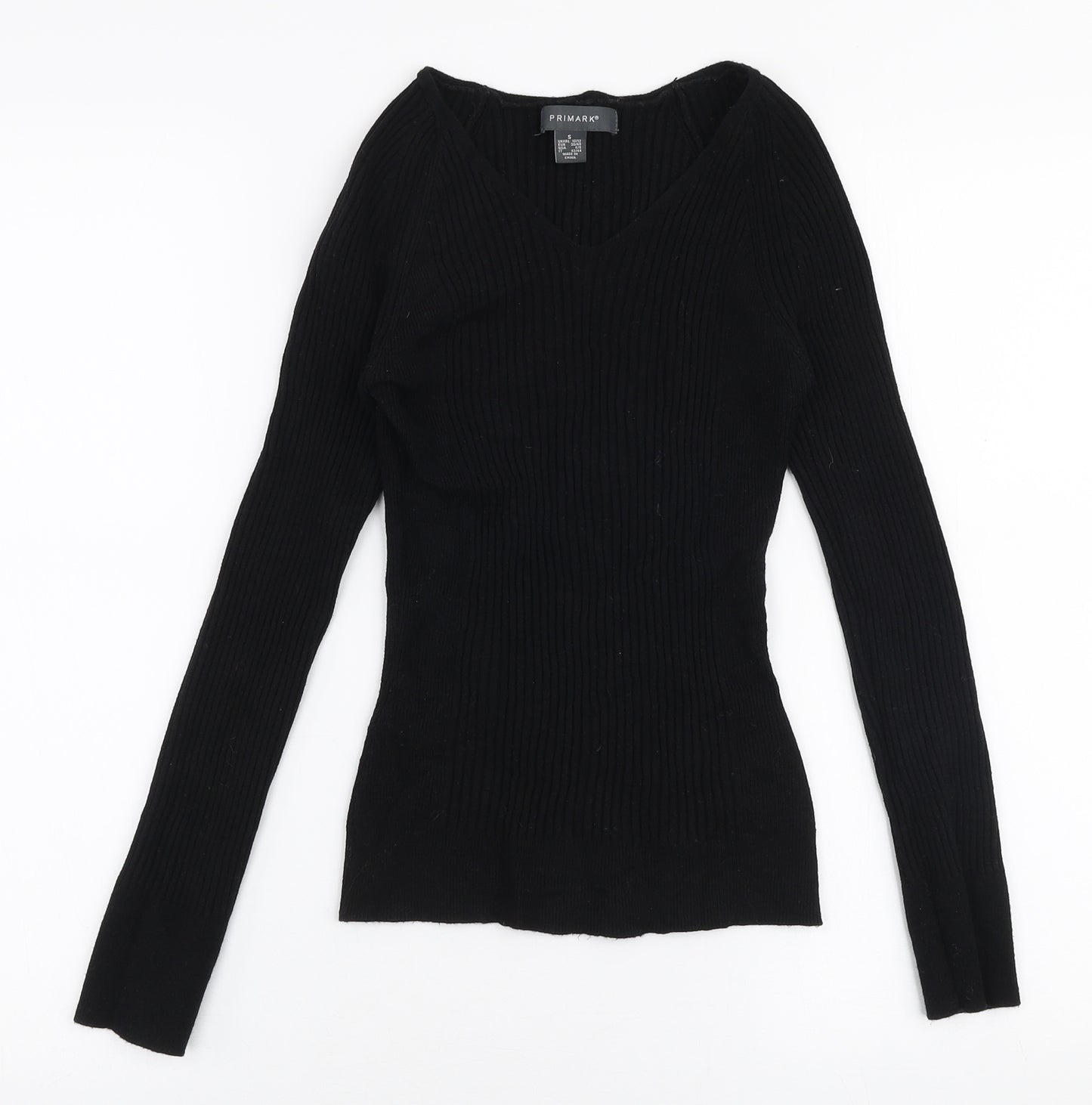 Primark Womens Black V-Neck  Viscose Pullover Jumper Size S