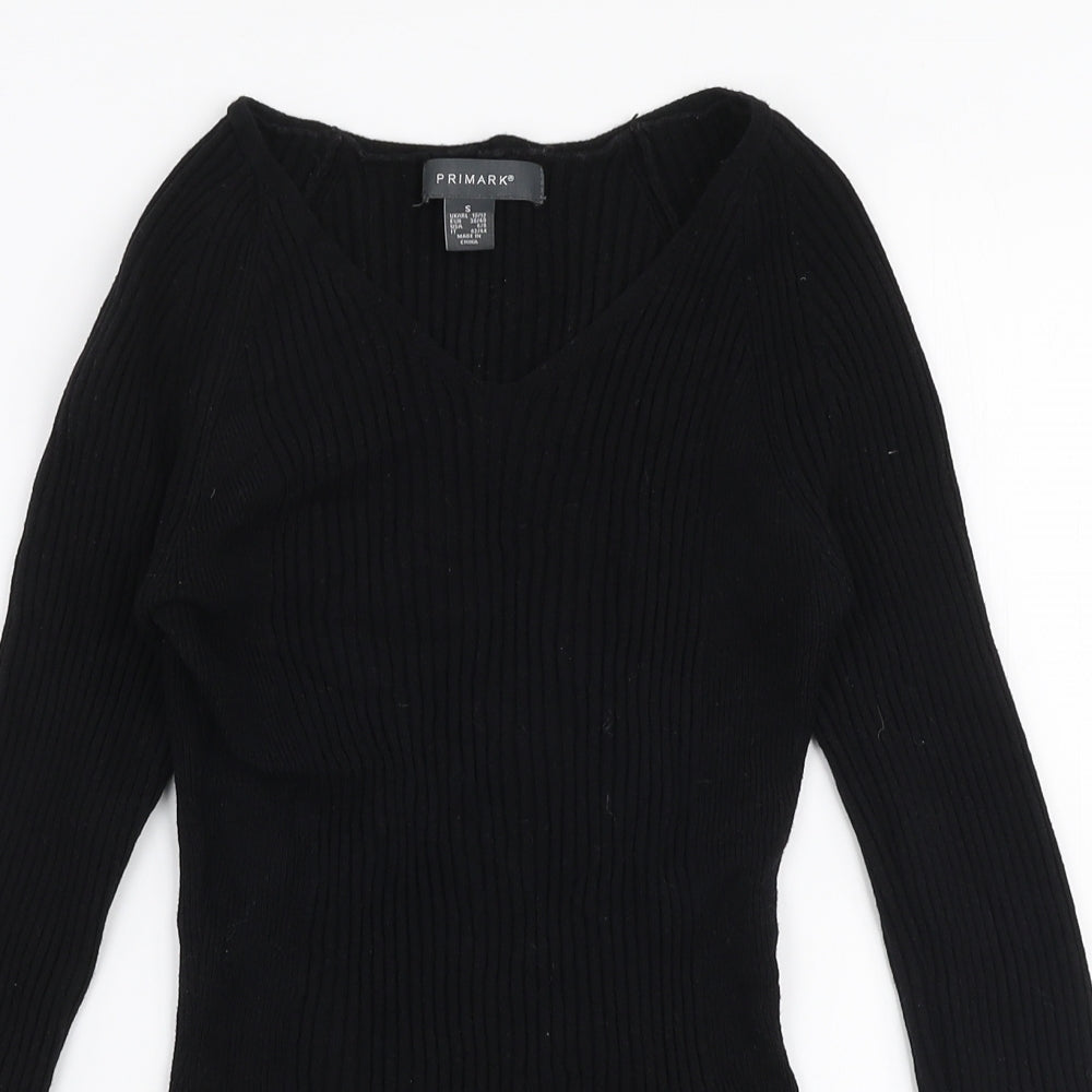 Primark Womens Black V-Neck  Viscose Pullover Jumper Size S
