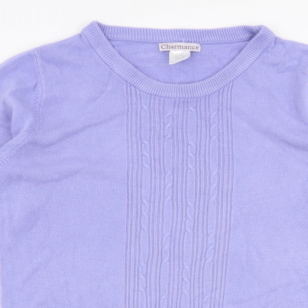 Charmance Womens Purple Round Neck  Polyester Pullover Jumper Size M