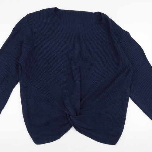 SheIn Womens Blue V-Neck  Acrylic Pullover Jumper Size XL