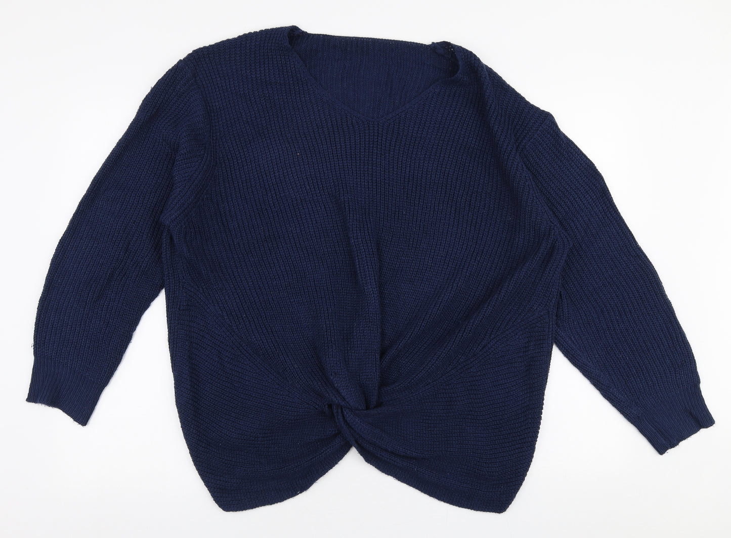 SheIn Womens Blue V-Neck  Acrylic Pullover Jumper Size XL
