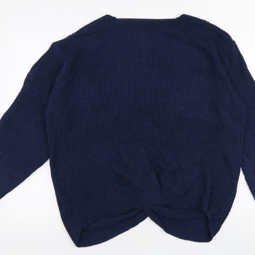 SheIn Womens Blue V-Neck  Acrylic Pullover Jumper Size XL