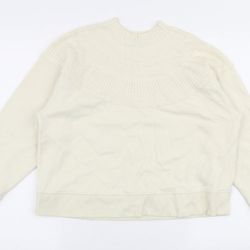 Zara Womens Ivory High Neck  Cotton Pullover Jumper Size S