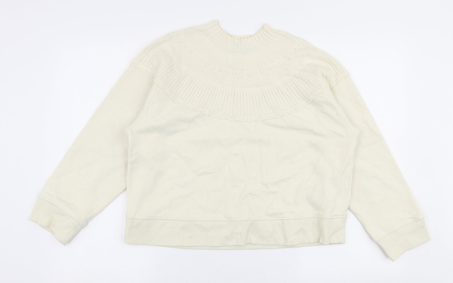 Zara Womens Ivory High Neck  Cotton Pullover Jumper Size S