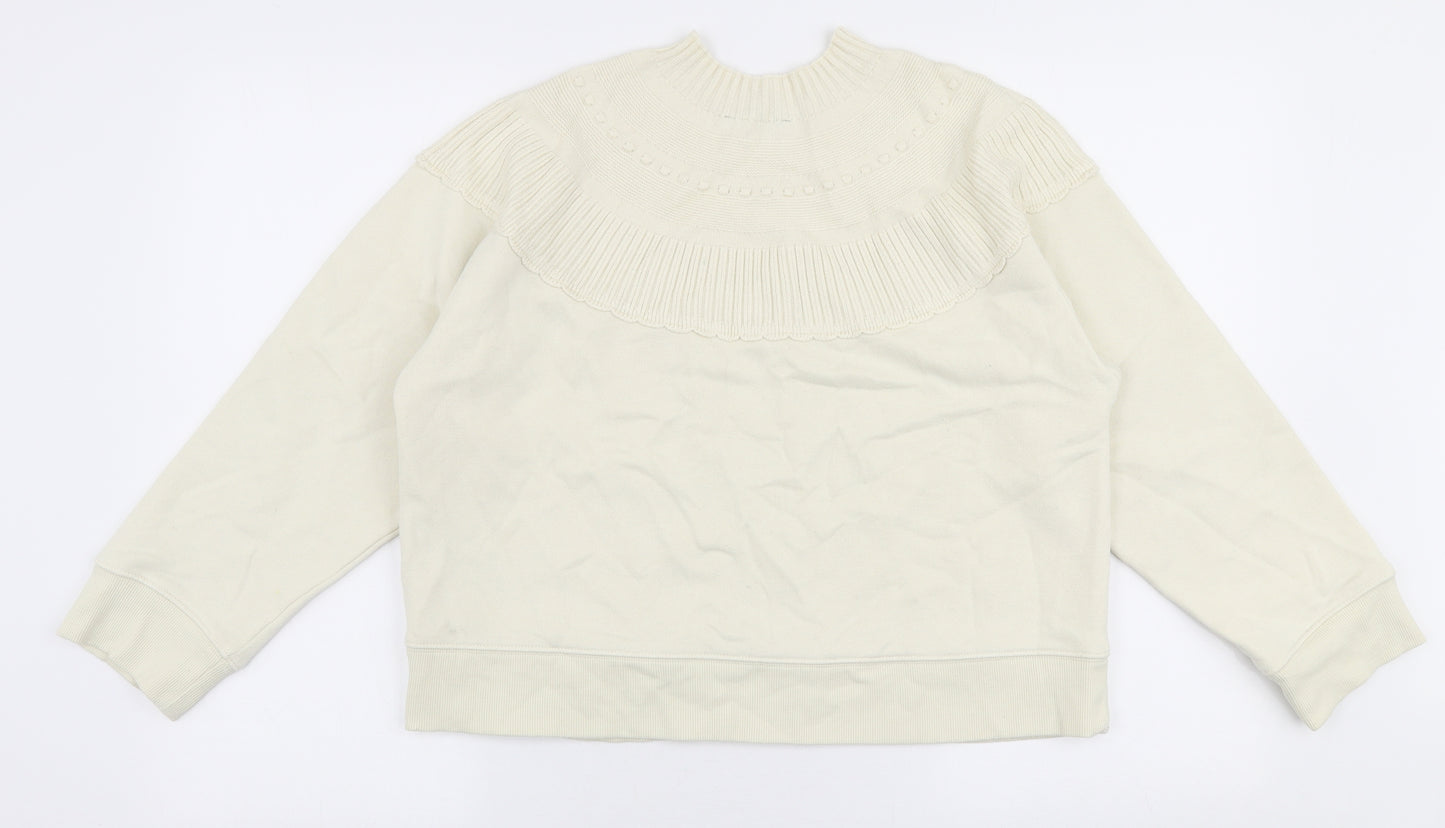 Zara Womens Ivory High Neck  Cotton Pullover Jumper Size S