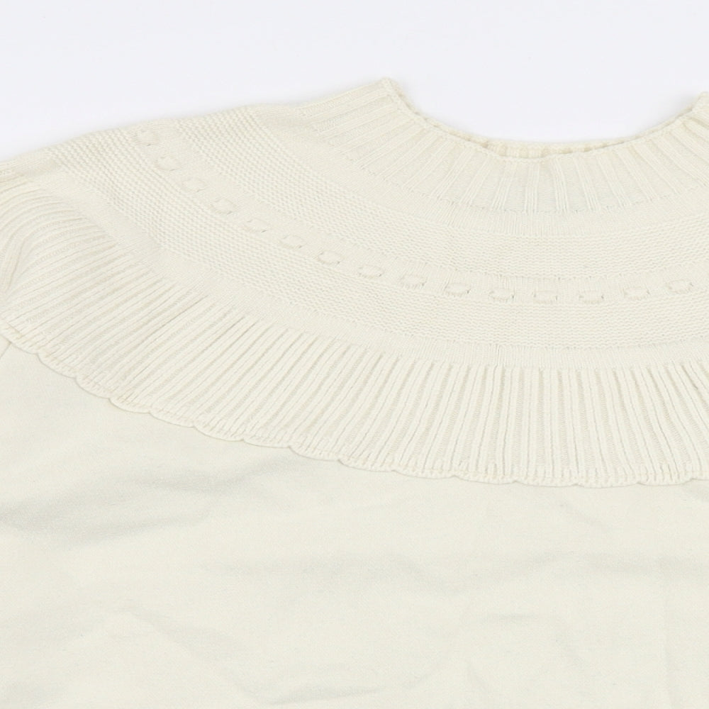 Zara Womens Ivory High Neck  Cotton Pullover Jumper Size S