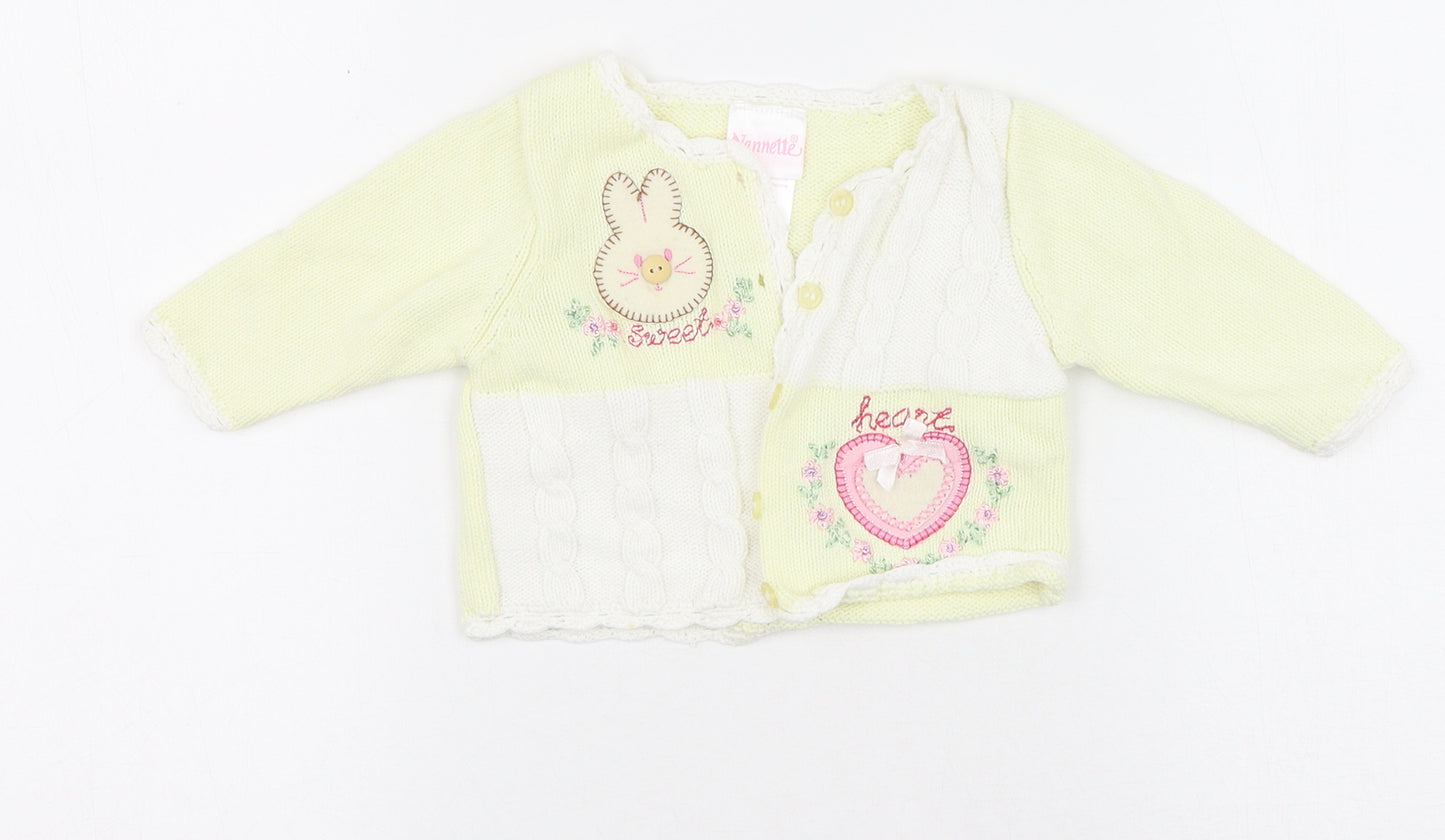 Nannette Girls Yellow  Polyester Cardigan Jumper Size 0-3 Months  Button