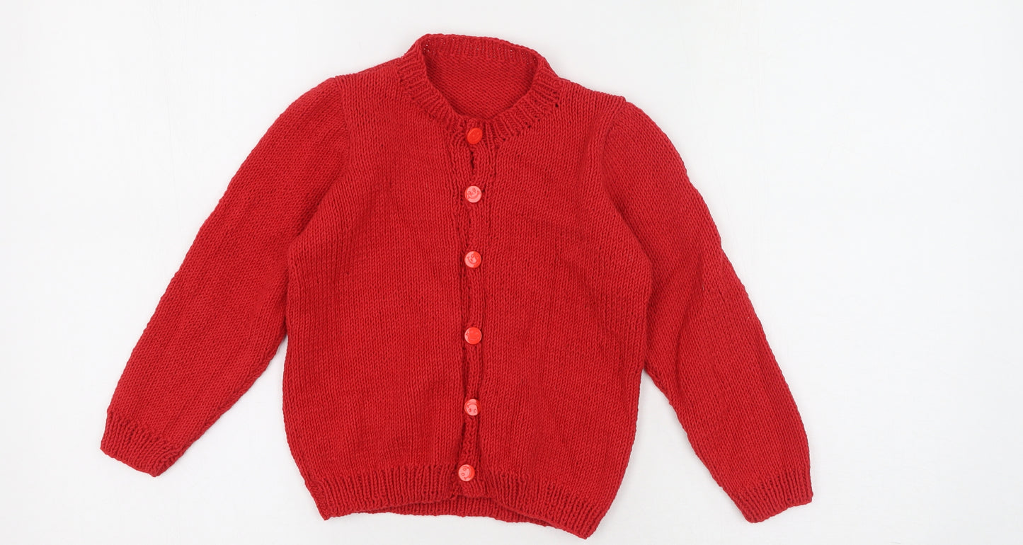 Preworn Girls Red High Neck  Polyester Cardigan Jumper One Size  Button