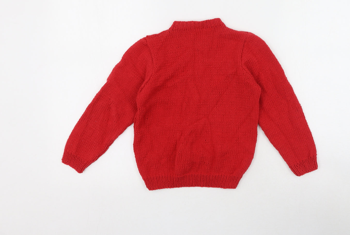 Preworn Girls Red High Neck  Polyester Cardigan Jumper One Size  Button