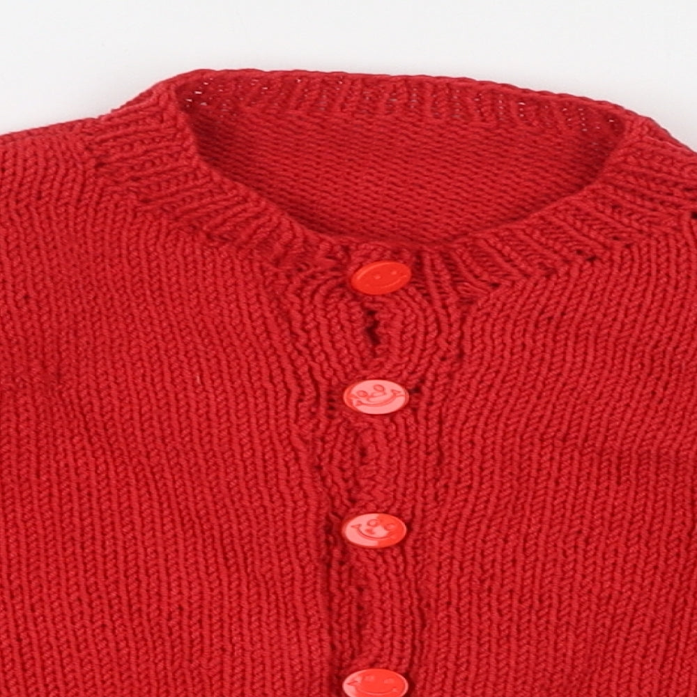 Preworn Girls Red High Neck  Polyester Cardigan Jumper One Size  Button