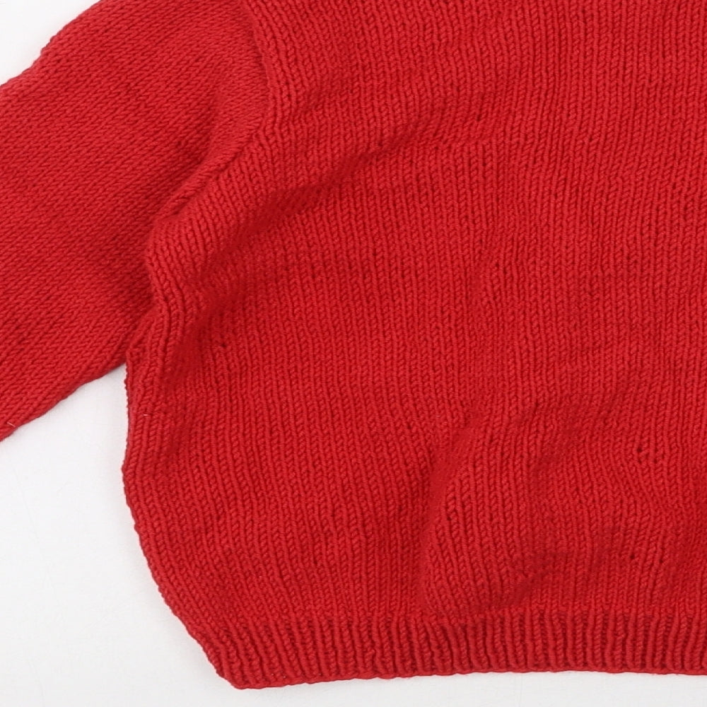 Preworn Girls Red High Neck  Polyester Cardigan Jumper One Size  Button