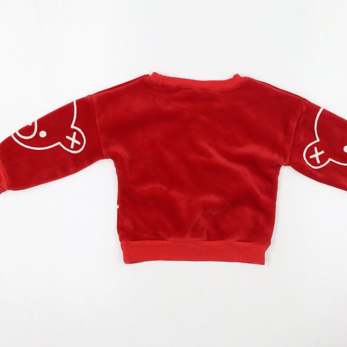 Preworn Girls Red Round Neck Animal Print Cotton Pullover Jumper Size S  Pullover