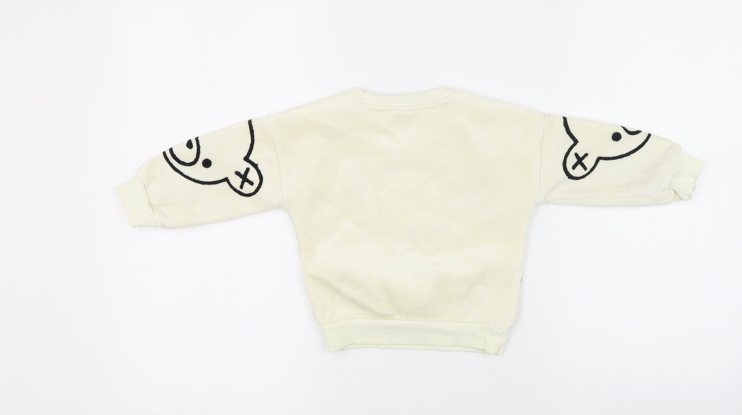 Preworn Boys White Round Neck Animal Print Cotton Pullover Jumper Size S  Pullover