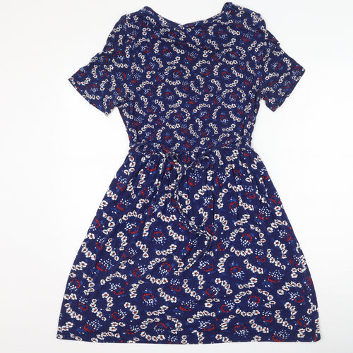 Oasis Womens Blue Floral Viscose Slip Dress  Size S  Round Neck Drawstring