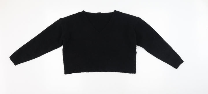 PRETTYLITTLETHING Womens Black V-Neck Polyester Pullover Jumper Size S