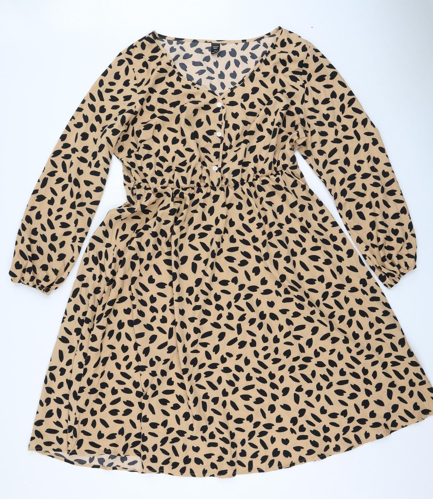 SheIn Womens Black Animal Print Polyester Fit & Flare  Size XL  Scoop Neck Button