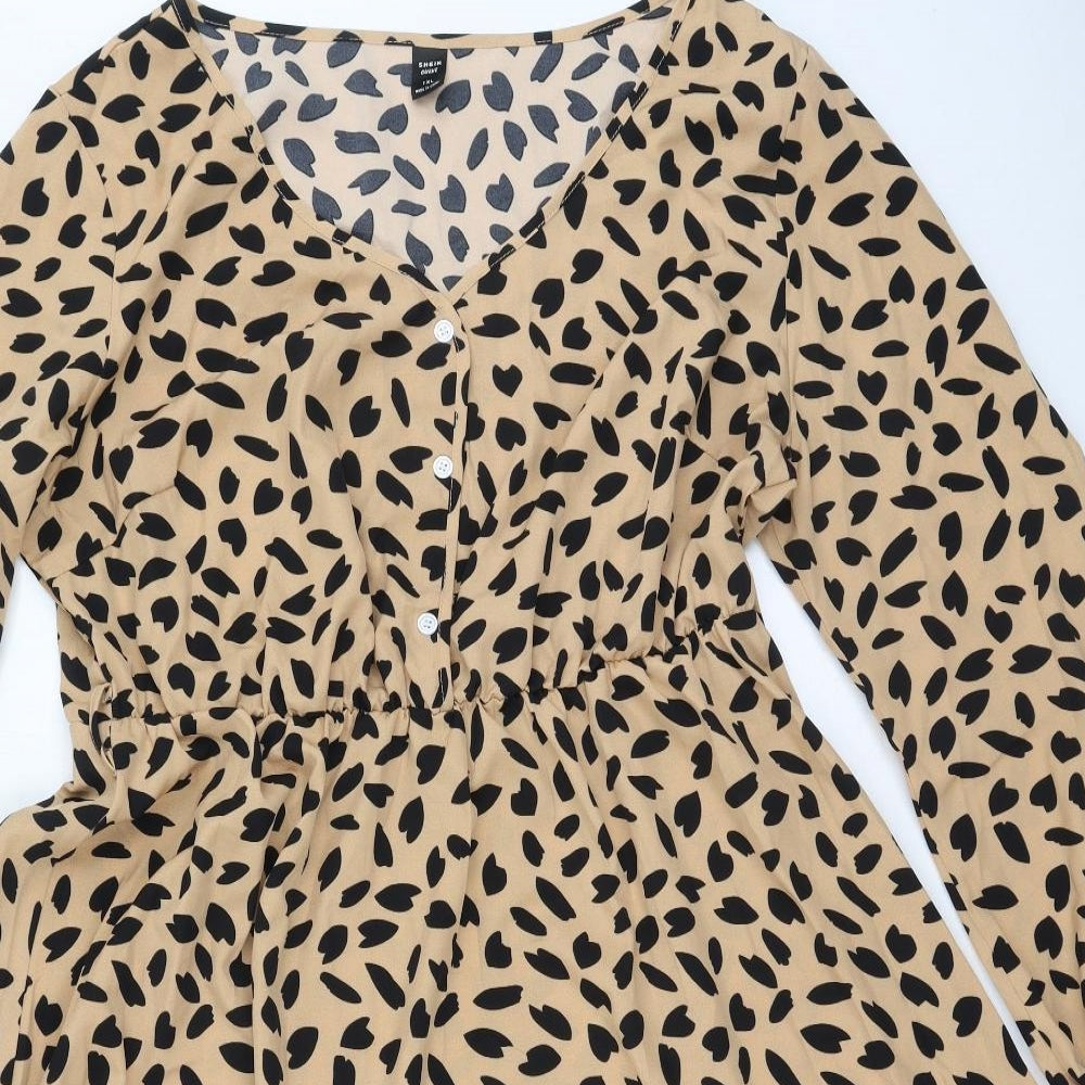 SheIn Womens Black Animal Print Polyester Fit & Flare  Size XL  Scoop Neck Button