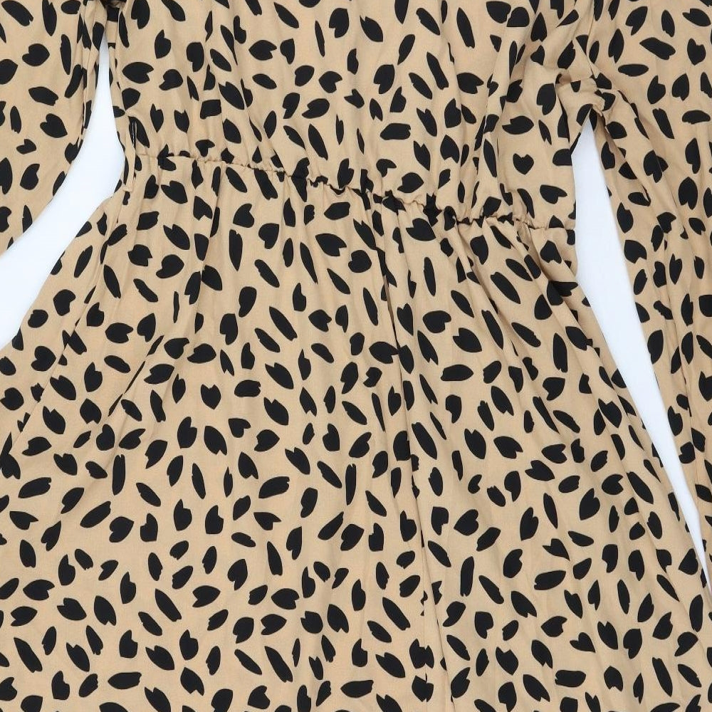 SheIn Womens Black Animal Print Polyester Fit & Flare  Size XL  Scoop Neck Button