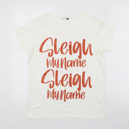 Pep&co  Womens White  100% Cotton Basic T-Shirt Size S Round Neck - Sleigh My Name Sleigh My Name