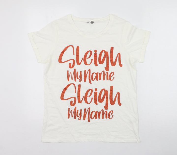 Pep&co Womens White 100% Cotton Basic T-Shirt Size S Round Neck - Sleigh My Name Sleigh My Name