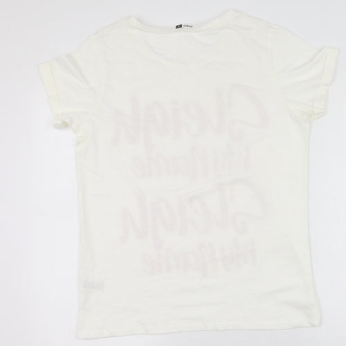 Pep&co  Womens White  100% Cotton Basic T-Shirt Size S Round Neck - Sleigh My Name Sleigh My Name