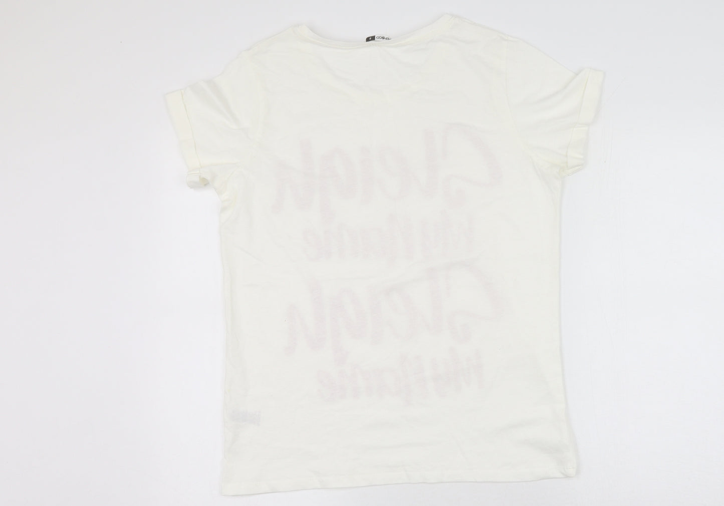 Pep&co  Womens White  100% Cotton Basic T-Shirt Size S Round Neck - Sleigh My Name Sleigh My Name
