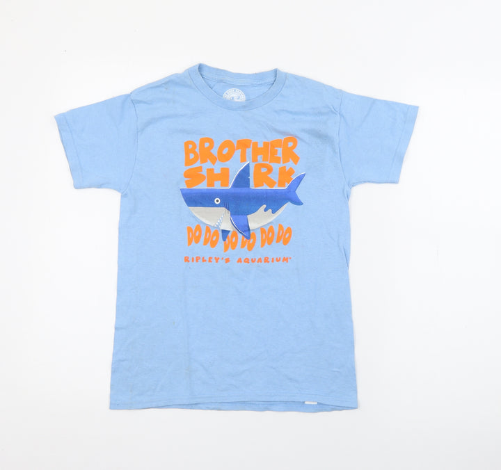 The Duck Company Boys Blue  Cotton Pullover T-Shirt Size M Crew Neck  - Shark