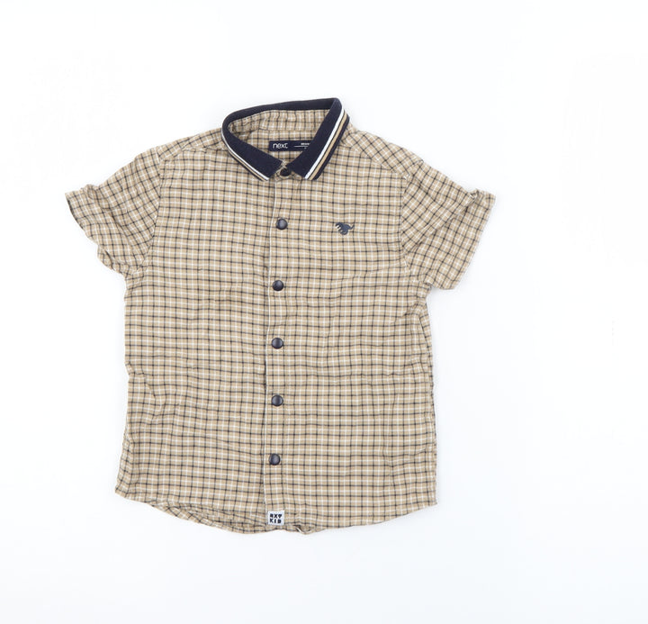 NEXT Boys Beige Plaid Cotton Pullover Polo Size 2-3 Years Collared Button