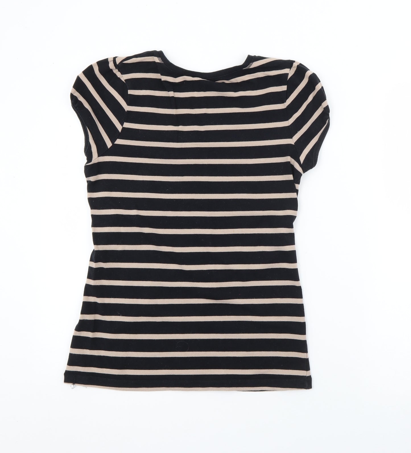 casual clothing Womens Black Striped Cotton Basic T-Shirt Size 14 Scoop Neck