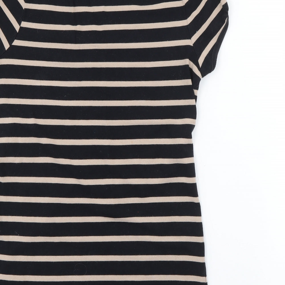 casual clothing Womens Black Striped Cotton Basic T-Shirt Size 14 Scoop Neck