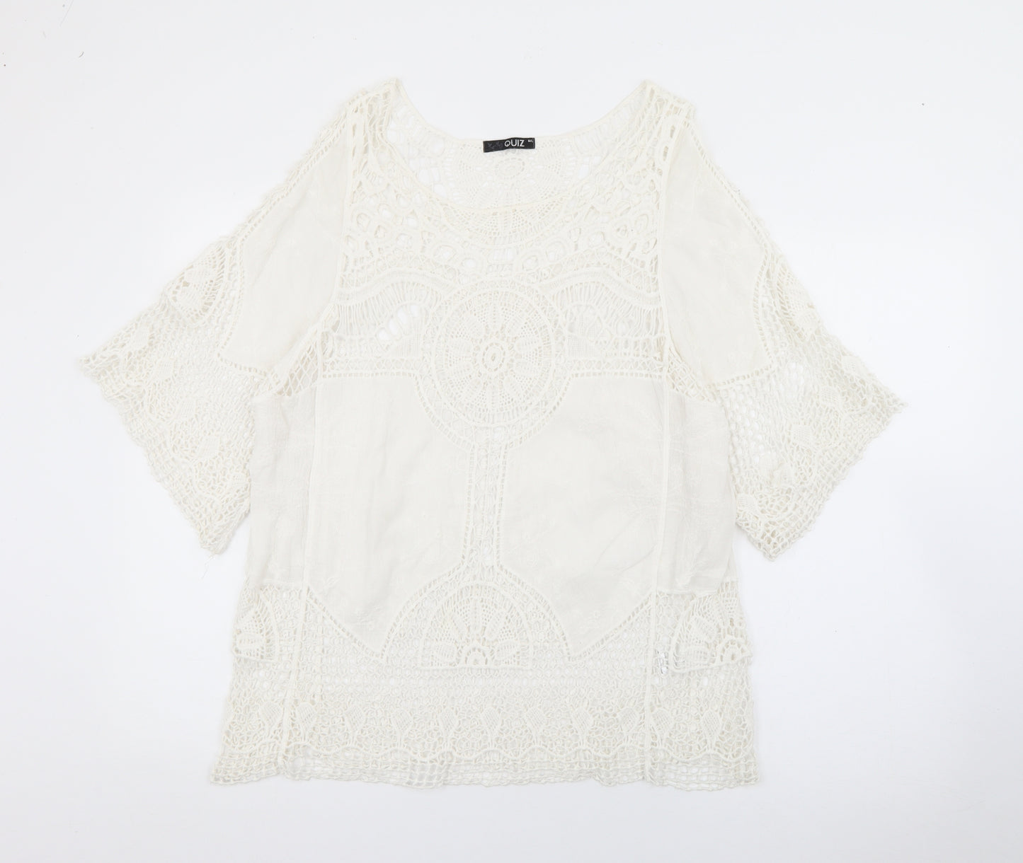 Quiz Womens White  Cotton Basic Blouse Size M Scoop Neck