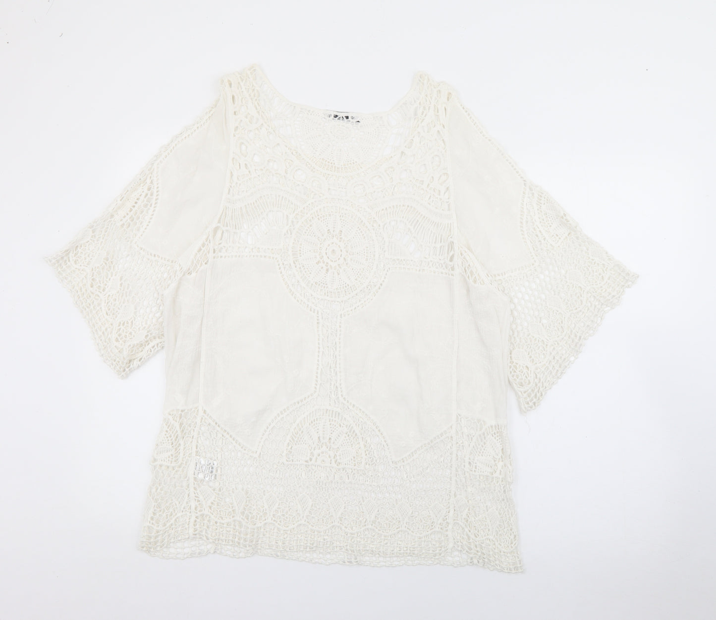 Quiz Womens White  Cotton Basic Blouse Size M Scoop Neck