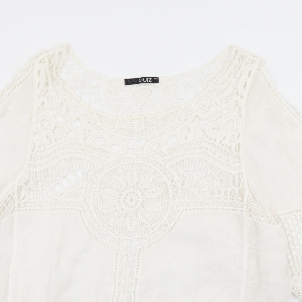 Quiz Womens White  Cotton Basic Blouse Size M Scoop Neck