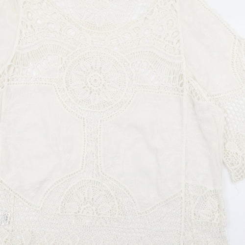 Quiz Womens White  Cotton Basic Blouse Size M Scoop Neck
